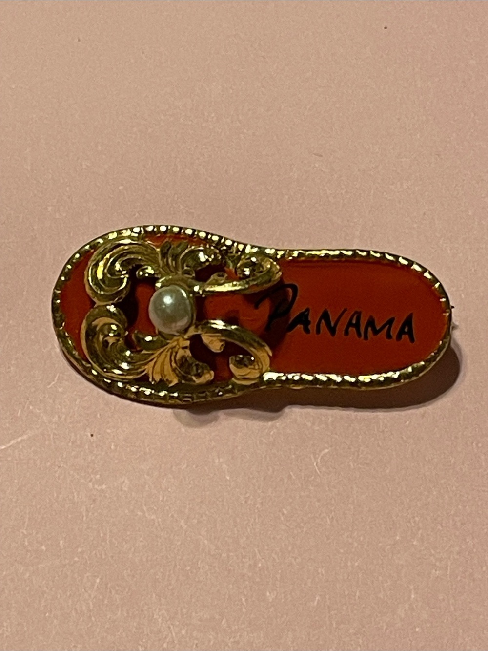 Vintage Enamel Panama Sandal Pin #7526